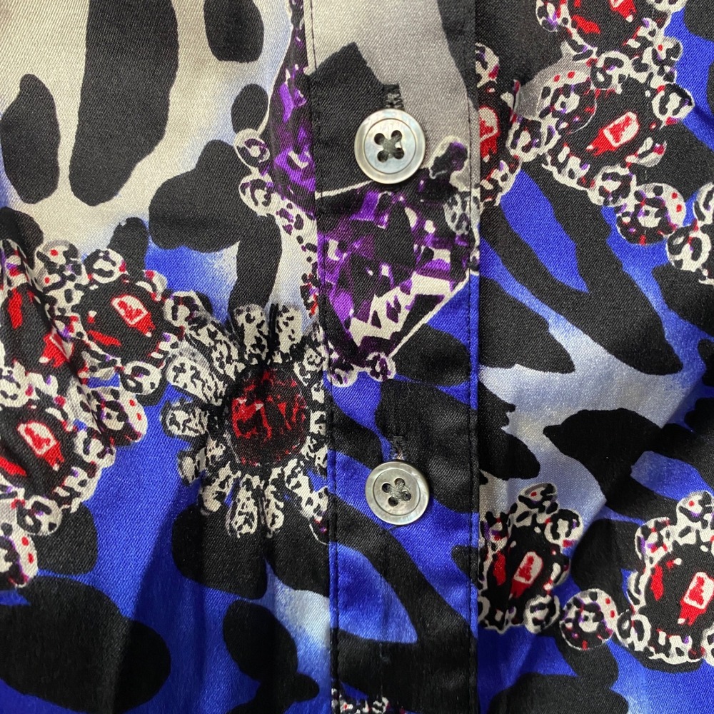 Cache Silk Blend Animal Jewel Print Button Down Blouse Blue Black Womens Small - Picture 5 of 11